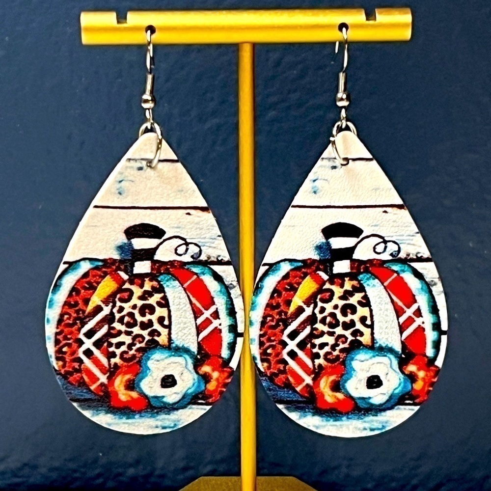 Animal Print Pumpkin Dangle Earrings - Picture 1 of 4